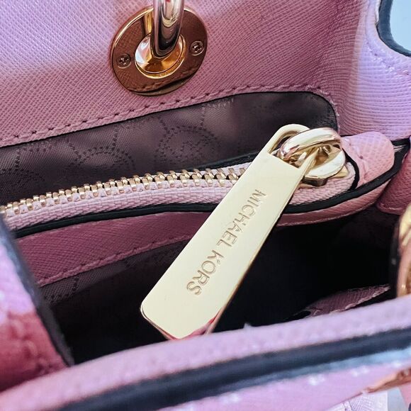 MICHAEL KORS Cynthia Pastel Pink Leather Small Satchel Crossbody Bag - Picture 10 of 12